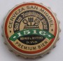 Kronkorken San Miguel Spanien 1995 1990er ocker San Miguel Cerveza premium Bier Nach dem Reinheitsgebot gebraut Brewed & Bottled in Spain
