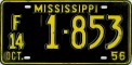 Nummernschilder / Kfz-Kennzeichen USA 1956 1950er Mississippi MS