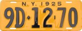 Nummernschilder / Kfz-Kennzeichen USA 1925 1920er New York NY