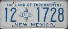 Nummernschilder / Kfz-Kennzeichen USA 1951 1950er New Mexico NM