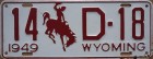 Nummernschilder / Kfz-Kennzeichen USA 1949 1940er Wyoming WY