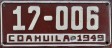 Nummernschilder / Kfz-Kennzeichen Mexiko 1949 1940er Coahuila